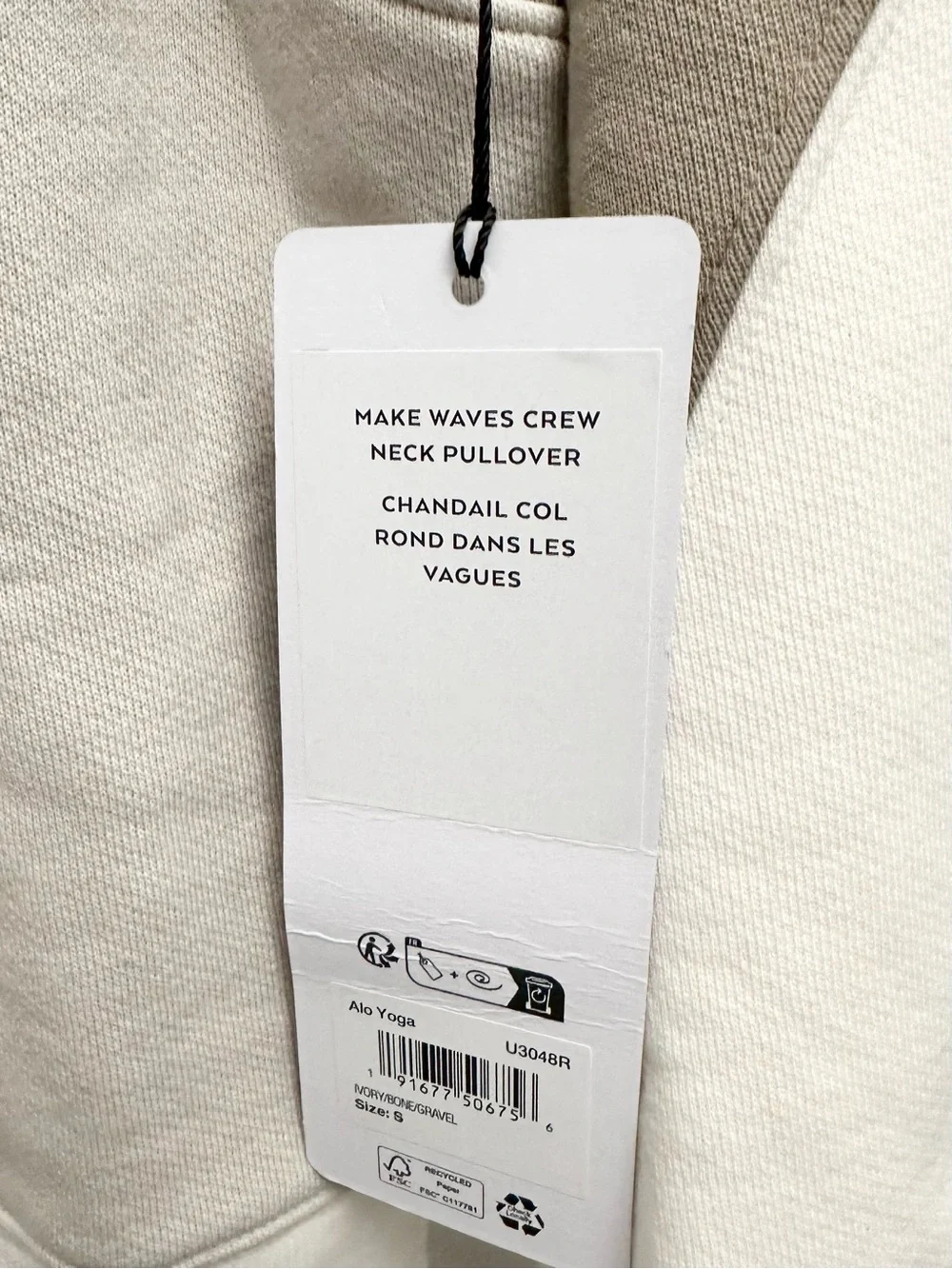 Alo Make Waves Crew Neck Pullover In Ivory/Bone/Gravel Size S